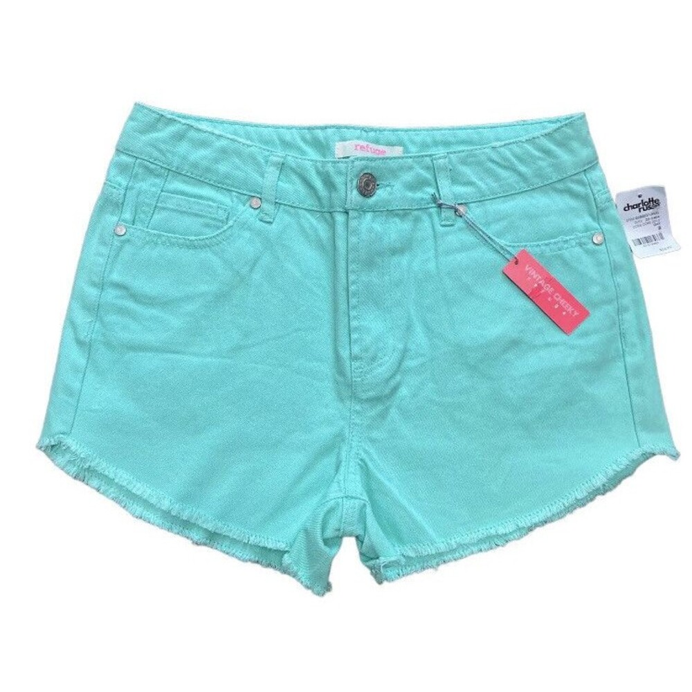 Refuge High Rise Shorts Womens Size 8 Green Raw Hem New With Tags